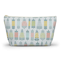 Stamped Leaves Accessory Pouch w T-bottom in Aqua
